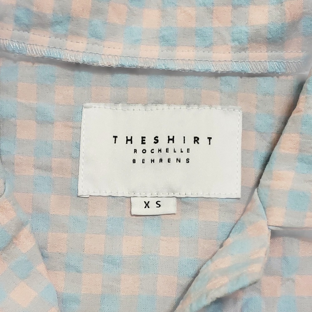 The Shirt Rochelle Behrens Drop Waist Peplum Dress Crinkled Gingham Pink Blue XS - Picture 6 of 11